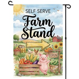 Farm Themed Garden Flag Decor - NOVBAUB Self Serve Farm Stand Garden Banner Gifts for Outdoor Yard House Porch Patio Decor Double-Sided Farmhouse Flags 12 x 18 Inch (no flagpole)
