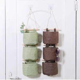 Nicoone Hanging Organiser, Hanging Bag with 3 Pockets, Cotton Linen Hanging Bag, Storage Bag, Hanging Storage for Bedroom, Office, Children's Room, Bathroom