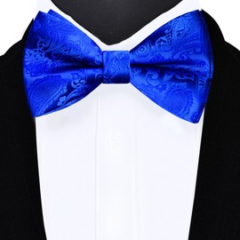 GUSLESON Mens Royal Blue Bow Tie for Wedding Pre-Tied Solid Paisley Bowties for Party (0496-10)