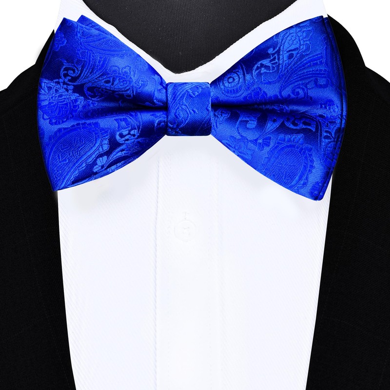 GUSLESON Mens Royal Blue Bow Tie for Wedding Pre-Tied Solid