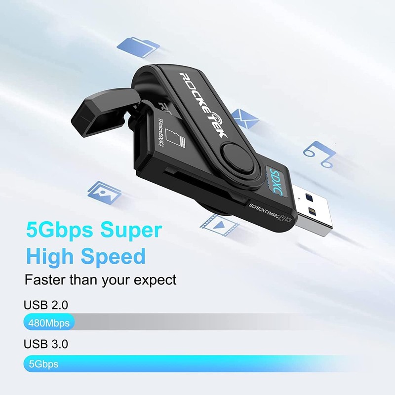 USB 3.0 SD Card Reader, 2-in-1 USB Memory Card Reader