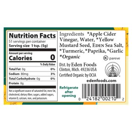 Eden Organic Yellow Mustard, 9 oz Glass Jar, Stone Ground, with Apple Cider Vinegar
