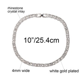 kelistom 14K White Gold Plated 4mm Wide Tennis Anklet for Women, Rhinestone Crystal Inlay Tennis Bracelet Anklet Gold Ankle Bracelets for Women (white gold, length:10")