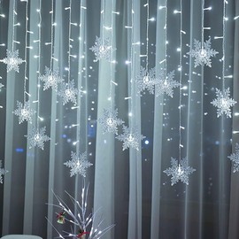 Christmas Snowflakes LED Curtain String Lights 11.5ft/3.5M 96LED Christmas Window Curtain Light Plug in String Light for Christmas Decor,Indoor and Outdoor,Birthday Party,Wedding, Bedroom Patio