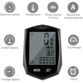 SEISSO Bike Computer Speedometer, Wireless Waterproof Cycling Odometer, Smart Sensor, Auto Wake-up, Multi-Function Bicycle Speed Tracker with LCD Backlight Display
