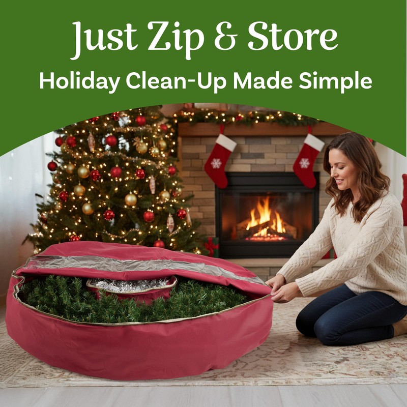 Wreath Storage Container - Canvas Bag with Clear Window and