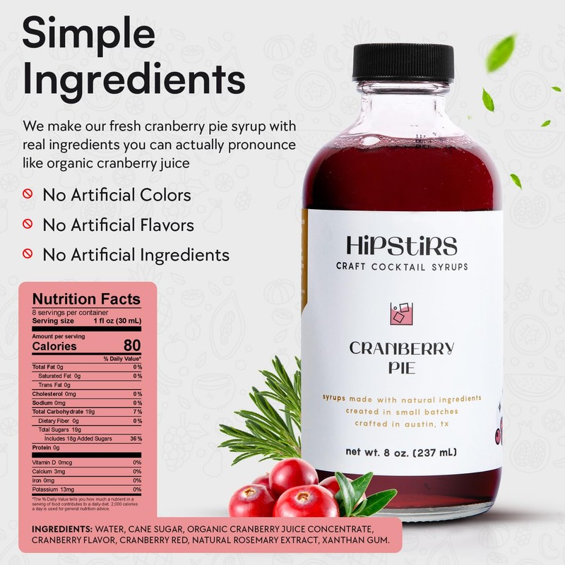 HipStirs Cranberry Syrup for Drinks - Our Cranberry Pie Syrup