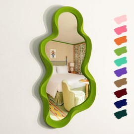 TEIPAI Green Wall Mirror Decor for Hallway Entryway, Large 13.8x29.7 Asymmetrical Decorative Mirrors for Home Office Living Room, Funky Home Decor for Housewarming Christmas Wedding Gift (Lawn Green)