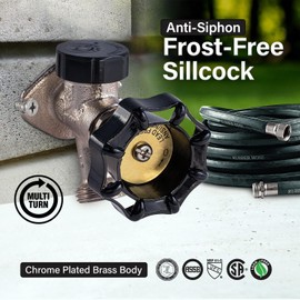 Midline Valve 6 Inch Frost-Free Anti-Siphon Sillcock with Vacuum Breaker – Chrome-Plated Brass, Lead-Free, 1/2" MIP/Sweat Inlet x 3/4" Hose Bib Outlet