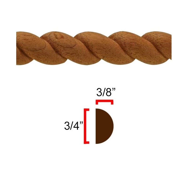 EWRM12 Rope Moulding 3/4" High x 3/8" Trim. Unfinished, Red