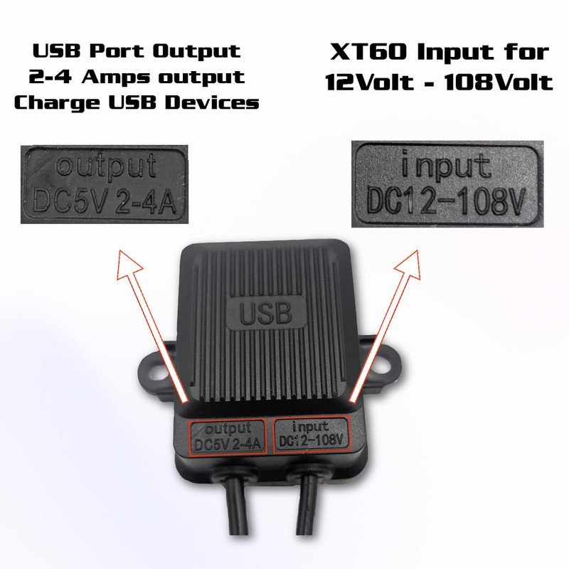 XT60 USB Charging Port Adapter for E-Bike and Scooter, 12-108V