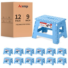 ACSTEP Folding Step - Lightweight, Plastic, 9 inch Foldable, Non Slip Folding Stools for Kitchen, Bathroom, Bedroom (Blue), 12Pack
