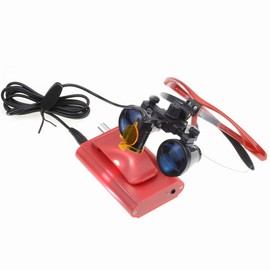 Global-Dental 3.5X Binocular Loupes Optical Glass Magnifier + 3W Head Lamp Light Waist Hanging Type Clip-on Type Carry Type with Aluminum Box DY-004 (Red)