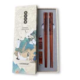 Reusable Wooden Chopsticks Set 2 Pairs - Hand-Carved Phoenix Design Food-Safe Non-Toxic Japanese Korean Chopsticks with Non-Slip Grip Gift for women Ideal for Asian Cuisines (9 Inch)