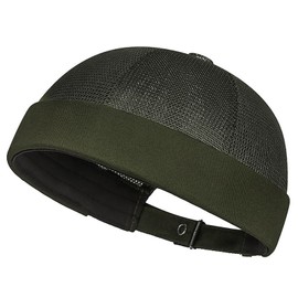 DIYDECAL Mens Mesh Brimless Cap with No Brim, Summer Skullcap Docker Beanie Hat Dark Green