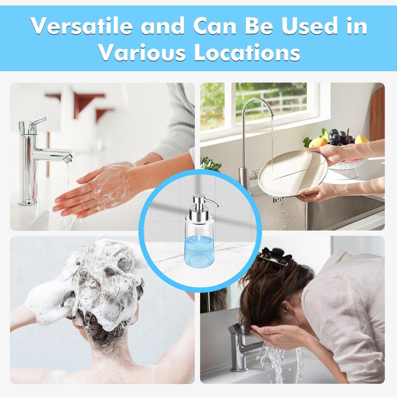 GLUBEE Thick Glass Soap Dispenser with Rust Proof Stainless Steel