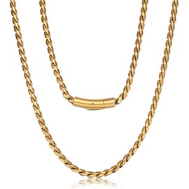 ROWIN&CO Men Women Necklace 18k Real Gold Plated Stainless Steel Twisted Rope Chain Choker Necklace, Hip hop Jewelry Miami Curb Links, 5mm, 18-30 Inch. (22 inch)