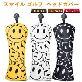 Headcover Utility Driver Wood Set Golf Headcover UT Cover Single Item 4 Piece Waterproof New Smile (Yellow FW 1 Piece)