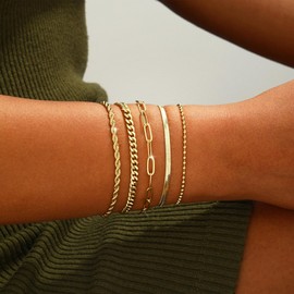 Relveo Gold Bracelets for Women,14K Gold Plated Bracelets Stack Trendy Jewelry Sets Stackable Cuban Snake Chain Paperclip Link Chain Adjustable Bracelet Pack Jewelry Gifts for Women