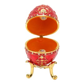 Egg Style Jewelry Trinket Box Zinc Alloy Hand Painted Enameled Decorative Hinged Egg Shaped Trinket Box for Home Decor Red