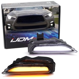 iJDMTOY Frosted White 3D Lens Switchback LED Daytime Running Light Kit Compatible with Infiniti 2014+ Q50 Q50S, White LED DRL & Amber LED Sequential Blink Turn Signal Feature