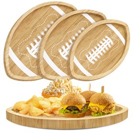Aodaer 3 Pieces Football Shaped Pine Serving Tray Reusable Tailgate Wooden Serving Platter Game Day Football Serveware Snack Trays for Charcuterie Cheese Bread Fruit Food Dish Game Party Decorations