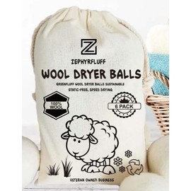 ZephyrFluff Dryer Balls, 100% Natural Wool, Large, 6 Count