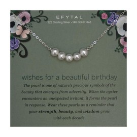 EFYTAL 50th Birthday Gifts For Her, Sterling Silver Pearl Necklace, 40th Birthday Gifts Women, Happy Birthday Friendship Necklace, 30th 40th 50th 60th 70th, Cool Gifts for 50 Year Old Woman (7 Pearls - 70th Birthday, 925 Sterling Silver)