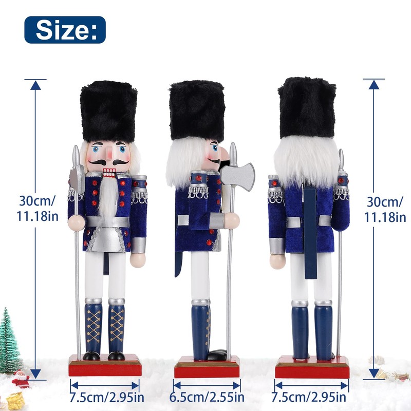 COMBIUBIU 30CM Wooden Nutcracker Christmas Decorations,Wooden Nutcracker Figures,Festive Collectible Nutcracker