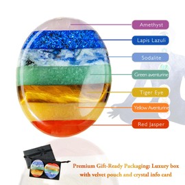 RJINGSHI 2pcs Chakra Crystal Worry Stone for Anxiety Relief & Healing Crystal Thumb Gemstone & Balancing Chakras Reiki Gifts for Women/Men