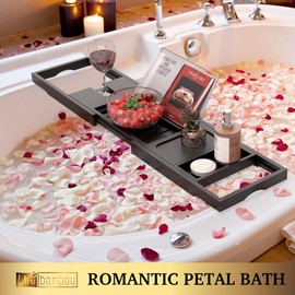 Unibambou Foldable Bathtub Tray - Expandable Bamboo Bath Caddy Tray for Tub - Luxury Wood Bath Accessories, Perfect Spa Experience for New Home - Unique House Warming Gifts for Mom, Women, Couples