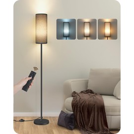 Dimmable Black Floor Lamp for Living Room with Remote and Foot Switch, Corner Floor Lamp for Bedroom, Modern Standing Tall Lamp, 10W 900LM Bulb Included, 3000K-6500K, Linen Shade, FCC Listed B06LD05W1
