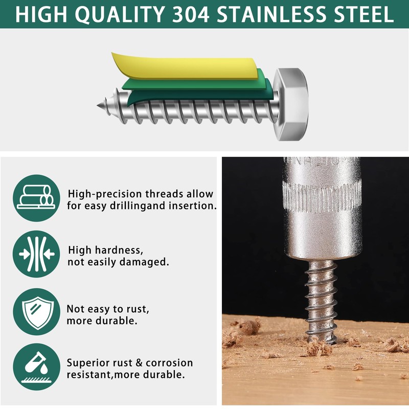64pcs 1/4" Hex Lag Bolts Screws Washer Assortment Kit,Heavy Duty