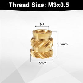 QUARKZMAN Pack of 50 M3 Threaded Inserts Brass Heat Set Insert M3 x 5.5 mm, OD 5 mm Knurled Insert Nuts, 3D Printing Brass Nuts Female Threaded Inserts Nuts