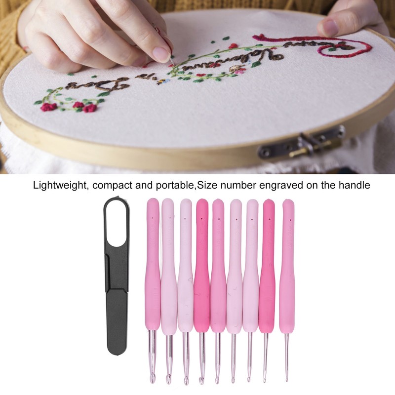 9Pcs Crochet Hooks Anti Slip Ergonomic Design Lightweight Portable Crochet