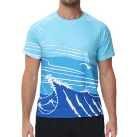 Huayuzh UV Shirt Men's Rash Guard Swimming Shirts UPF 50+ Quick-Drying Lightweight Breathable Surfing Hiking Swimming T-Shirt, 4-Surf Sea