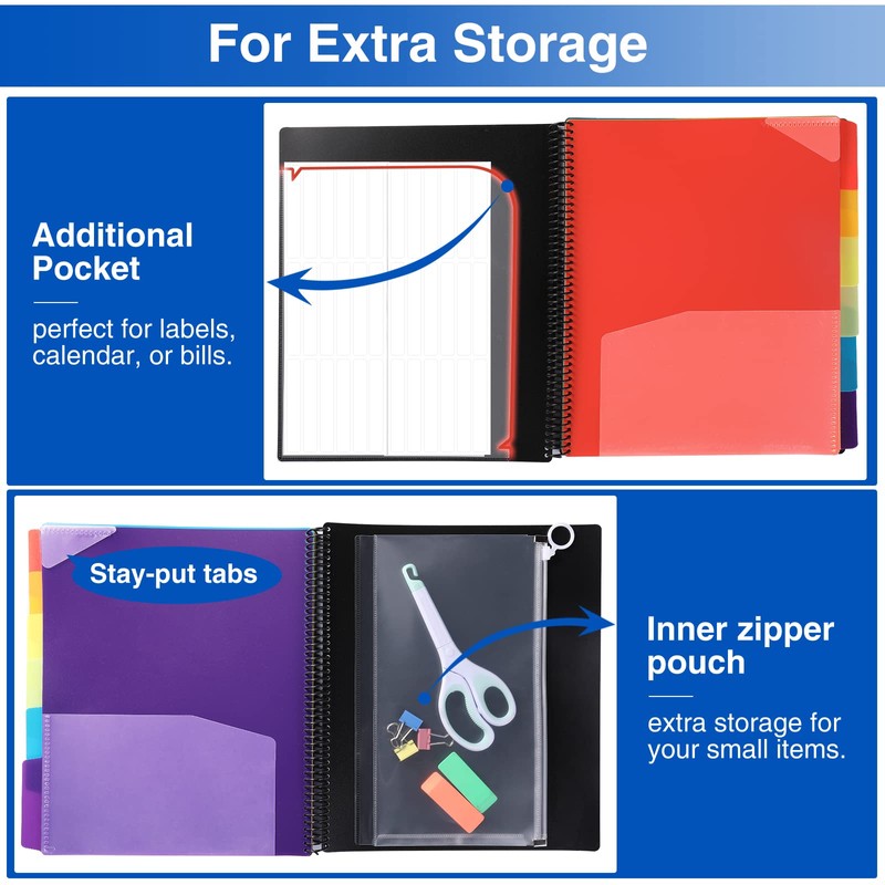 12 Pocket Project Organizer, Forvencer 1/6-cut Tab Binder Organizer with