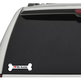 Dog I Love My Aussie - Dog Bone Premium Decal - 6" wide - Car, Truck, SUV, Home