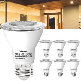 Par20 LED Bulb Dimmable, Vinaco 5W Par20 50W Equaivalent High Output 480LM Warm White 3000K, No-Flicker CRI85+ Par20 E26 Base Long Lifetime, 35° Beam Spotlight Recessed Lighting for Home Office, 6PCS