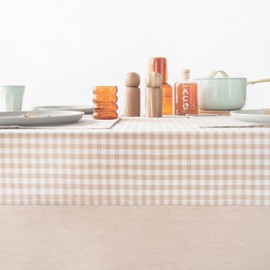 MONDAY MOOSE Gingham Checkered Farmhouse Rustic Picnic Style Decoration Rectangle Natural Stonewashed Cotton Tablecloth for Kitchen, Dining Room, Restaurant (60x120 inch, Beige)