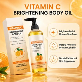Vitamin C Body Oil, Moisturizer with Turmeric & Rosehip Oil - Brightening Skin Glow Oil for Dry Skin, Dark Spots, Hydrating After Shower Body Massage Glow Oil for Radiance