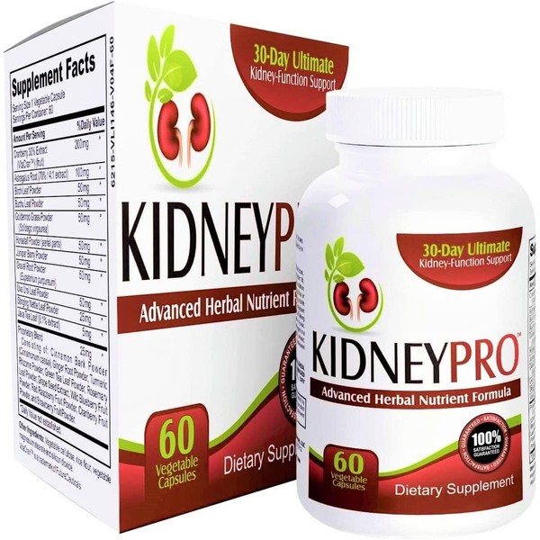 Kidney-Pro (All-in-1) with 21 Kidney Health Supplements in 1 Formula Including Cranberry Extract - Total Kidney Support Supplement - Kidney Cleanse Detox - Easy to Swallow - 60 Veggie Capsules