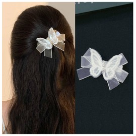 Iaceble White Butterfly Bow Hair Clip Lace Embroidery Hair Clip Tiny Bow Hairclips Pin Butterfly Hair Clips Bobby Pin Decorative Hair Accessories for Women and Girls Headdress