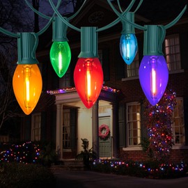 CHYParty C7 Multicolor Christmas Lights, LED Christmas String Lights, Indoor Outdoor Xmas Holiday Lights for Wedding Party Patio Backyard Tree Home Decor Green Wire (25 Lights, 25 ft)