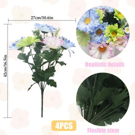 4 Pcs Fake Flower Bouquet 16.5'' Gerbera Daisy Artificial Flowers Silk Flowers Floral Centerpieces for Tables Colorful Daisy Flower Arrangement Wildflowers for Easter Indoor Summer Home Wedding Decor