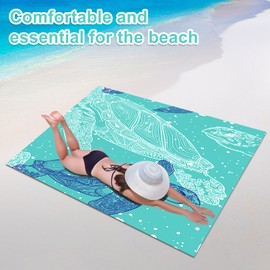 FGen Beach Blanket, Sand-Free, 210 x 200 cm, Extra Large Beach Blanket, Waterproof Picnic Blanket, XXL Picnic Blanket, Outdoor Picnic Blanket, with 4 Pegs and 4 Corner Pockets, for Beach, Hiking,