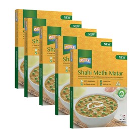 Ashoka Ready to Heat Vegan Curries 1932, Fenugreek Leaves & Green Peas, All-Natural Curry, Shahi Methi Matar, Kosher Certified, Camping Friendly Indian Food, Gluten-Free, No Preservatives, Pack of 5