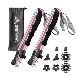 BISINNA Hiking Poles Trekking Poles Nordic Walking Poles - 95-110 cm / 115-135 cm Foldable Adjustable Lightweight Aluminium Hiking Pole with Rubber Buffer for Men and Women (Pink Colour