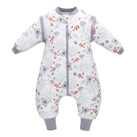 LAT Baby Sleeping Bag with Feet Removable Sleeves, 2.5 TOG 100% Cotton Toddler Sleeping Bag with Legs, 3-way Zipper Winter Wearable Blanket