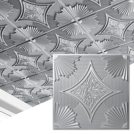 Art3d Drop Ceiling Tiles 24x24 in Argent Silver (12-Pack, 48 Sq.ft), 3D Wainscoting Panels Glue Up 2x2